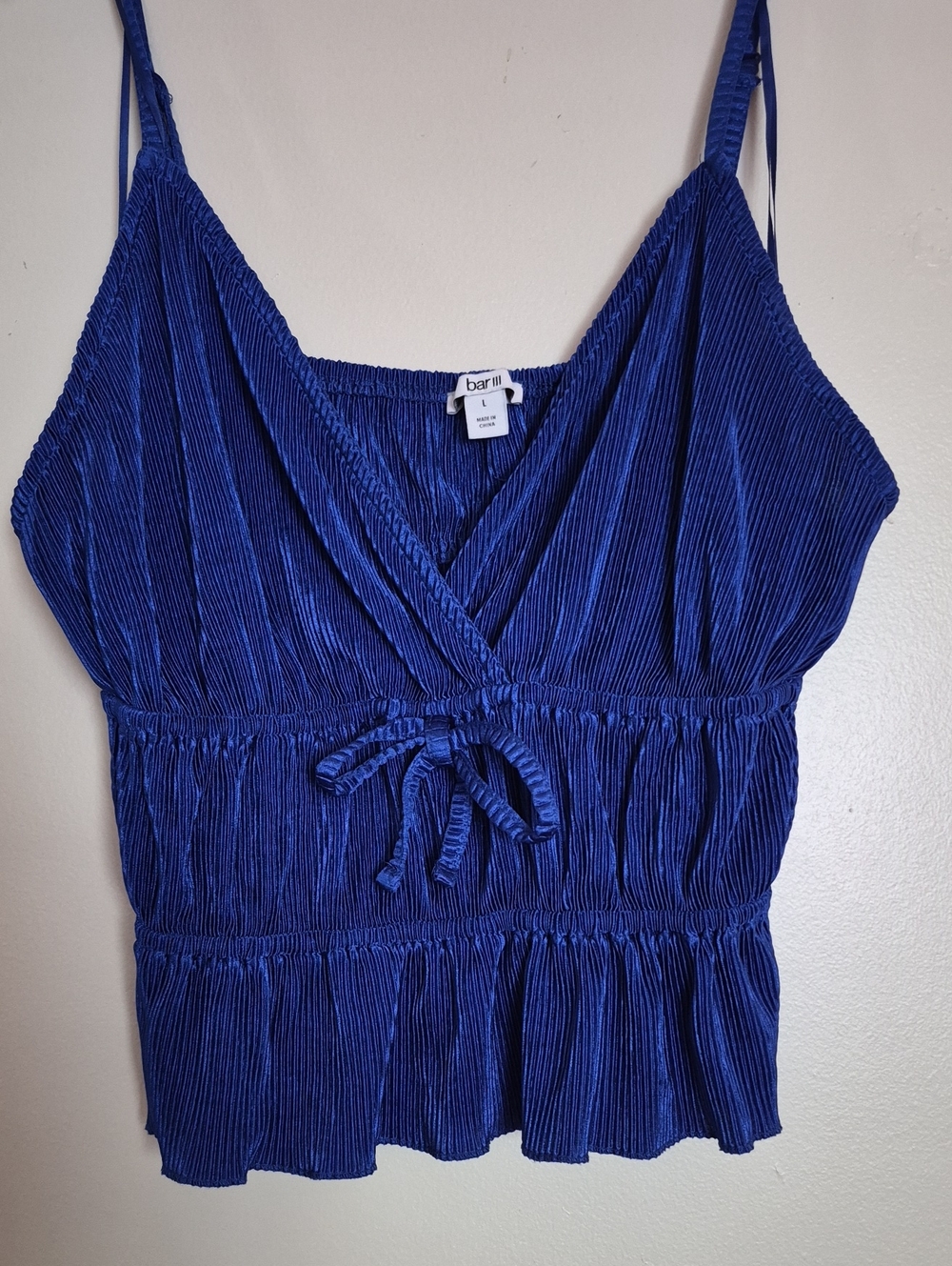 Bar III cobalt blue pleated tie-front camisole